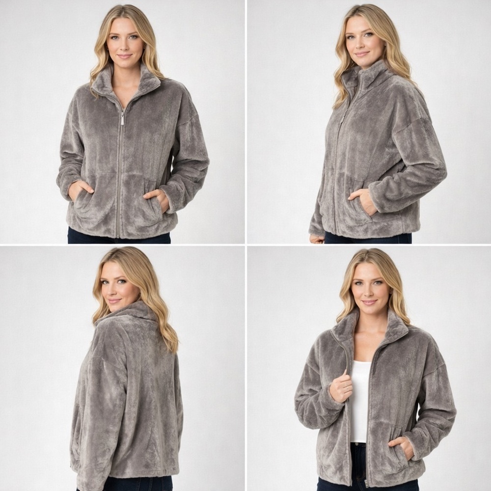 CHAMPION C9 VELOUR SILVER-GREY ZIP UP JACKET SZ L